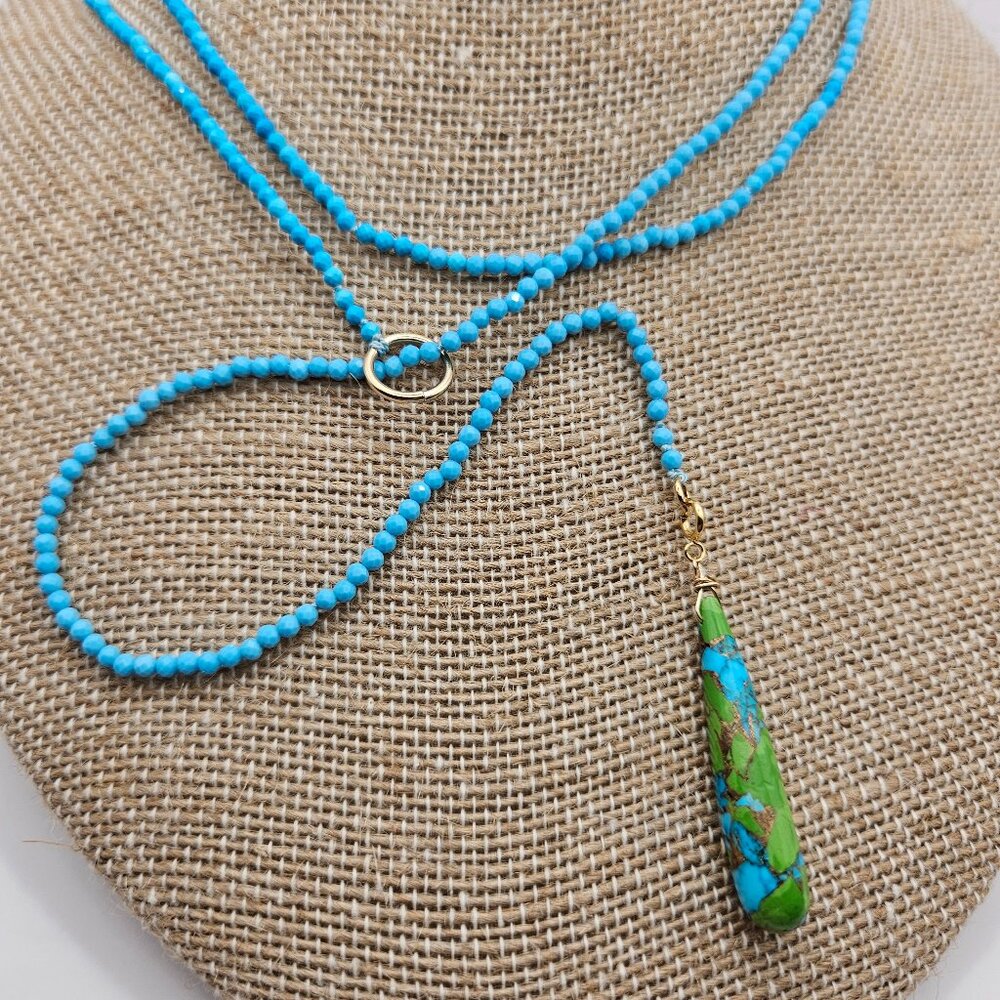 Genuine Turquoise & Copper Turquoise Drops 14k GF Lariat Necklace (Handmade/NWT)